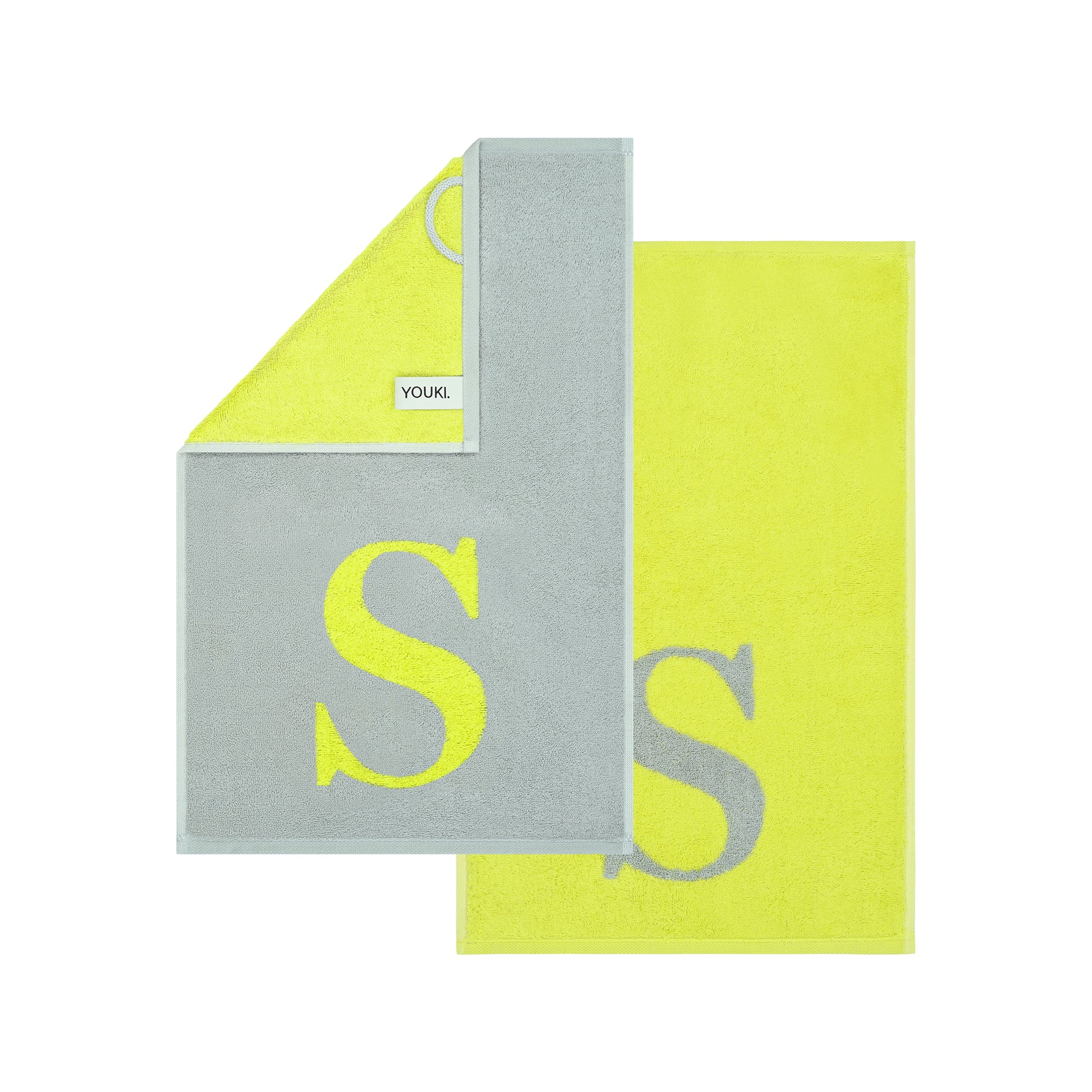 2er Set - Kleines Handtuch mit Buchstabe "S" – Silber / Lime