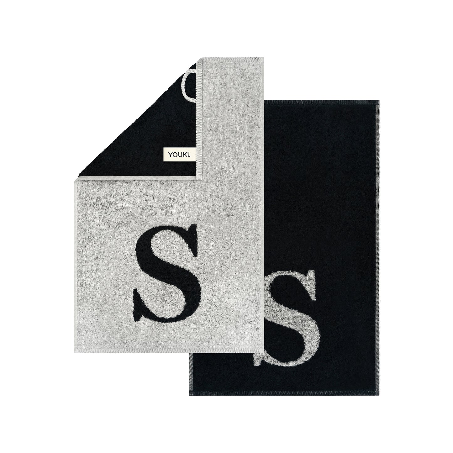 2er Set - Kleines Handtuch mit Buchstabe "S" – Silber / Schwarz