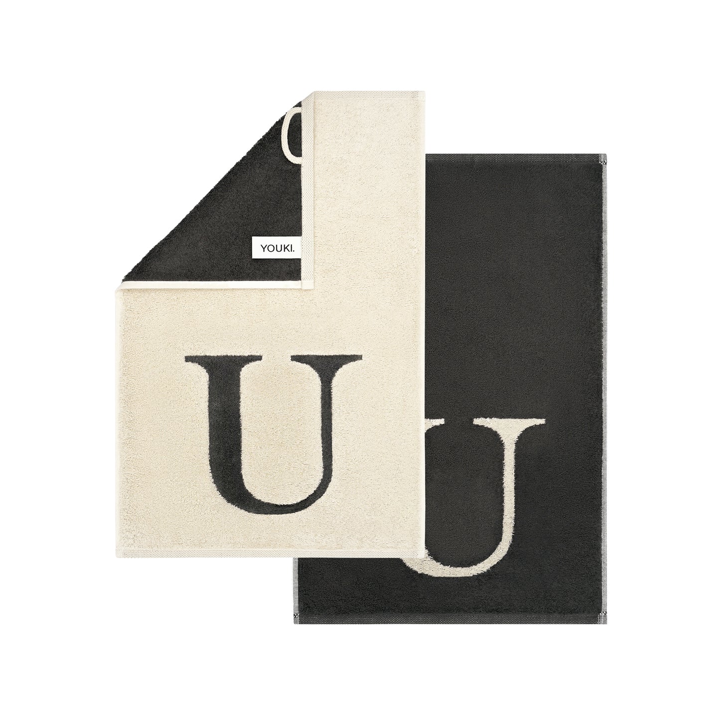 2er Set - Kleines Handtuch mit Buchstabe "U" – Natur / Dunkelgrau