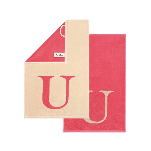 2er Set - Kleines Handtuch mit Buchstabe "U" – Natur / Pink / Orange
