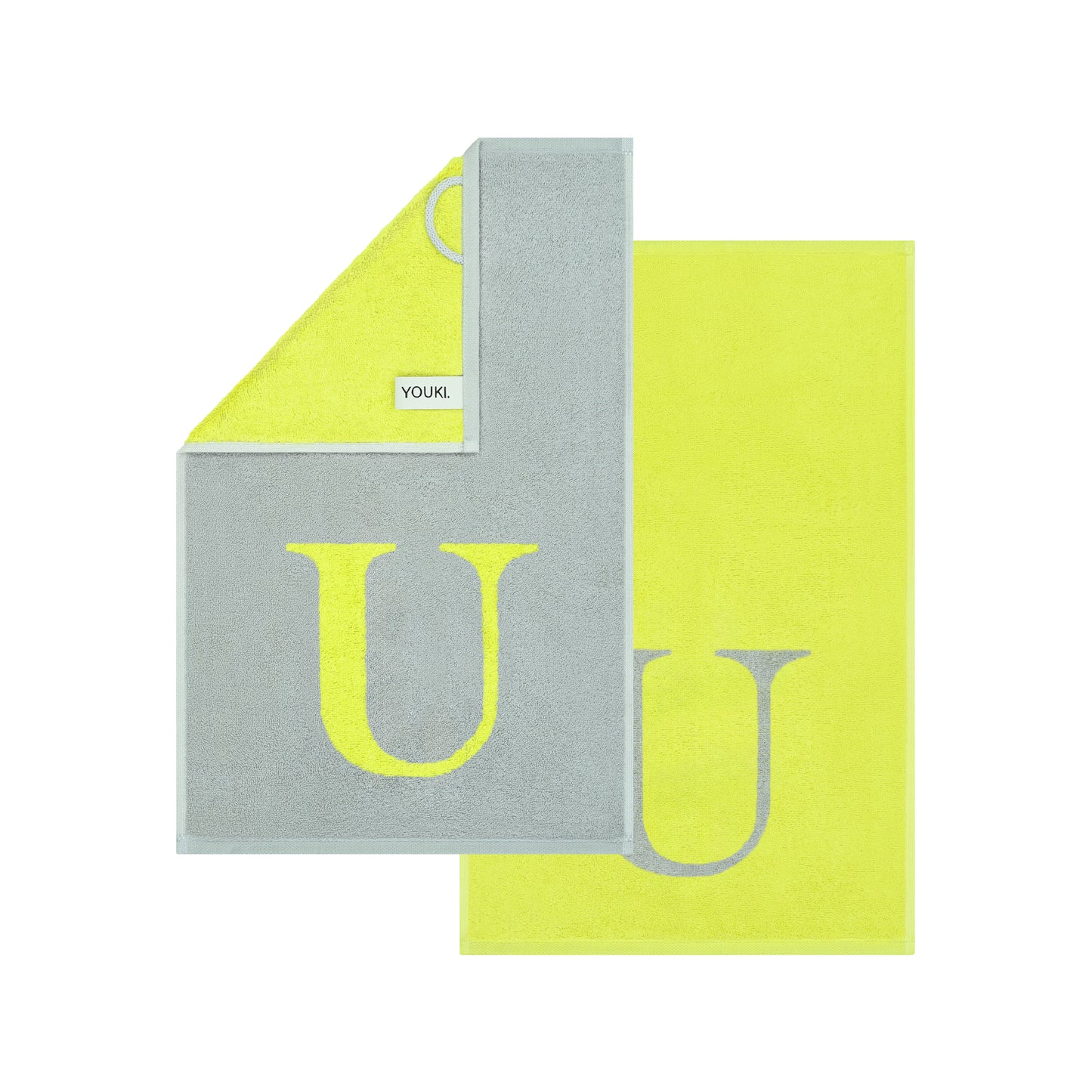2er Set - Kleines Handtuch mit Buchstabe "U" – Silber / Lime