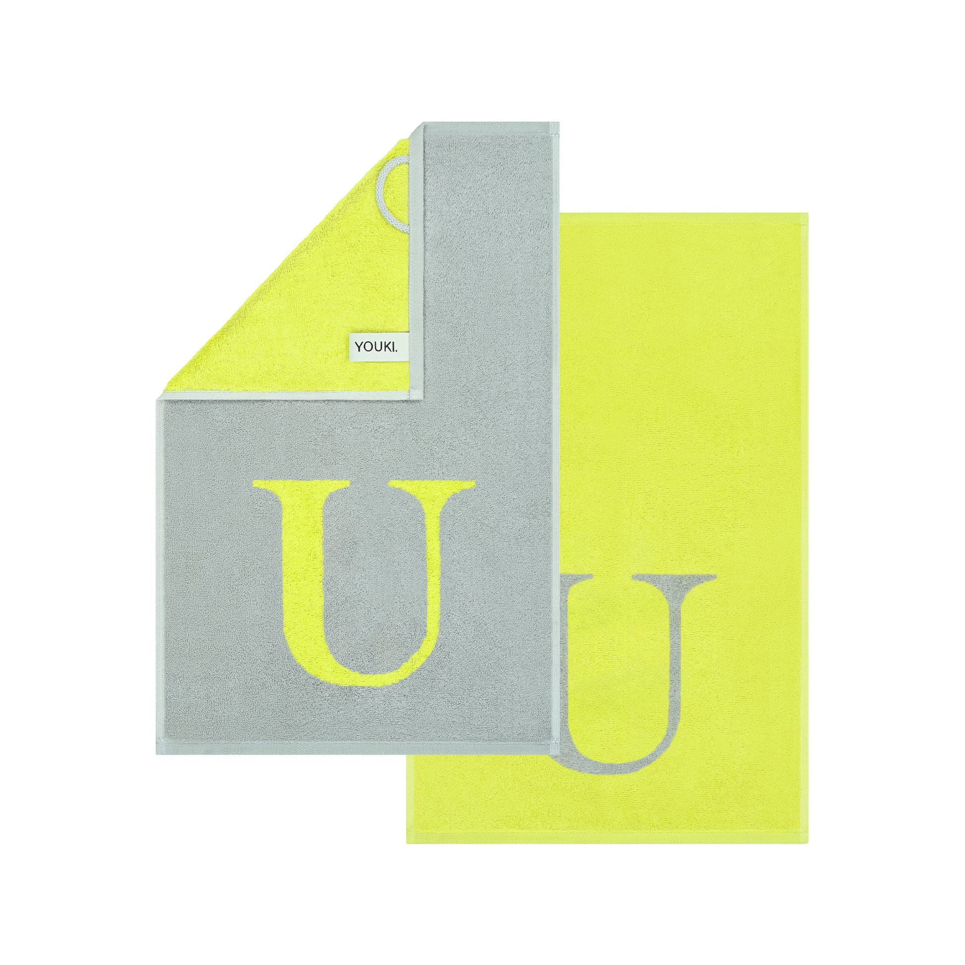 2er Set - Kleines Handtuch mit Buchstabe "U" – Silber / Lime