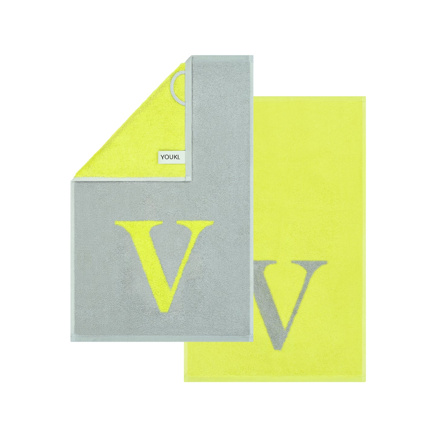 2er Set - Kleines Handtuch mit Buchstabe "V" – Silber / Lime
