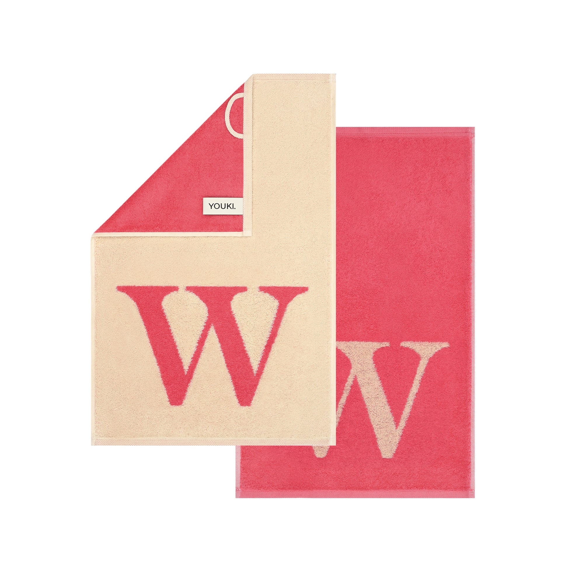 2er Set - Kleines Handtuch mit Buchstabe "W" – Natur / Pink / Orange