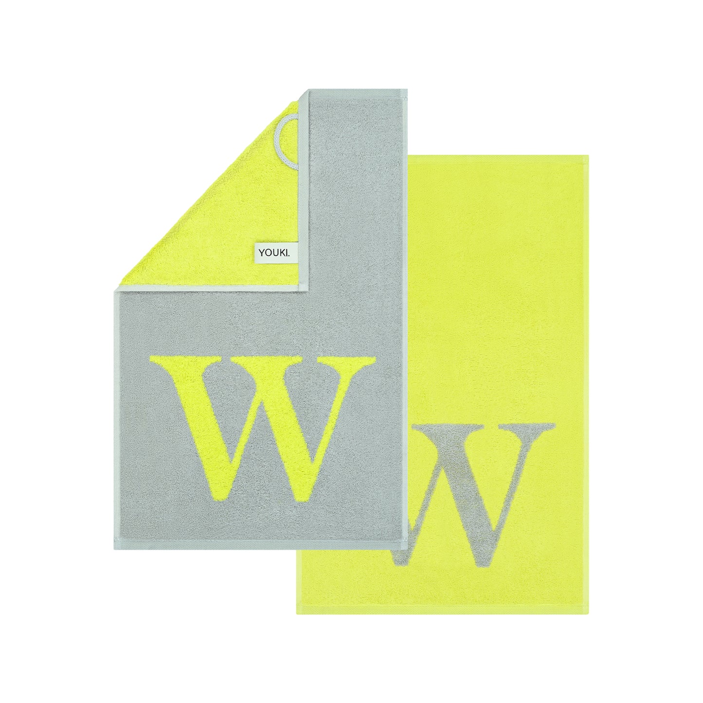 2er Set - Kleines Handtuch mit Buchstabe "W" – Silber / Lime
