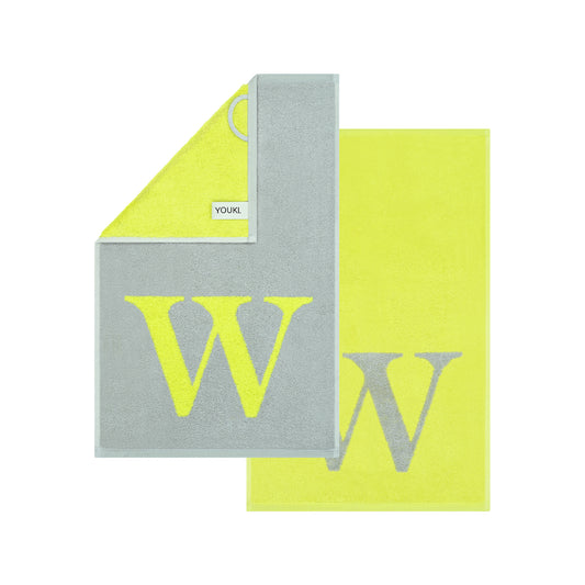 2er Set - Kleines Handtuch mit Buchstabe "W" – Silber / Lime