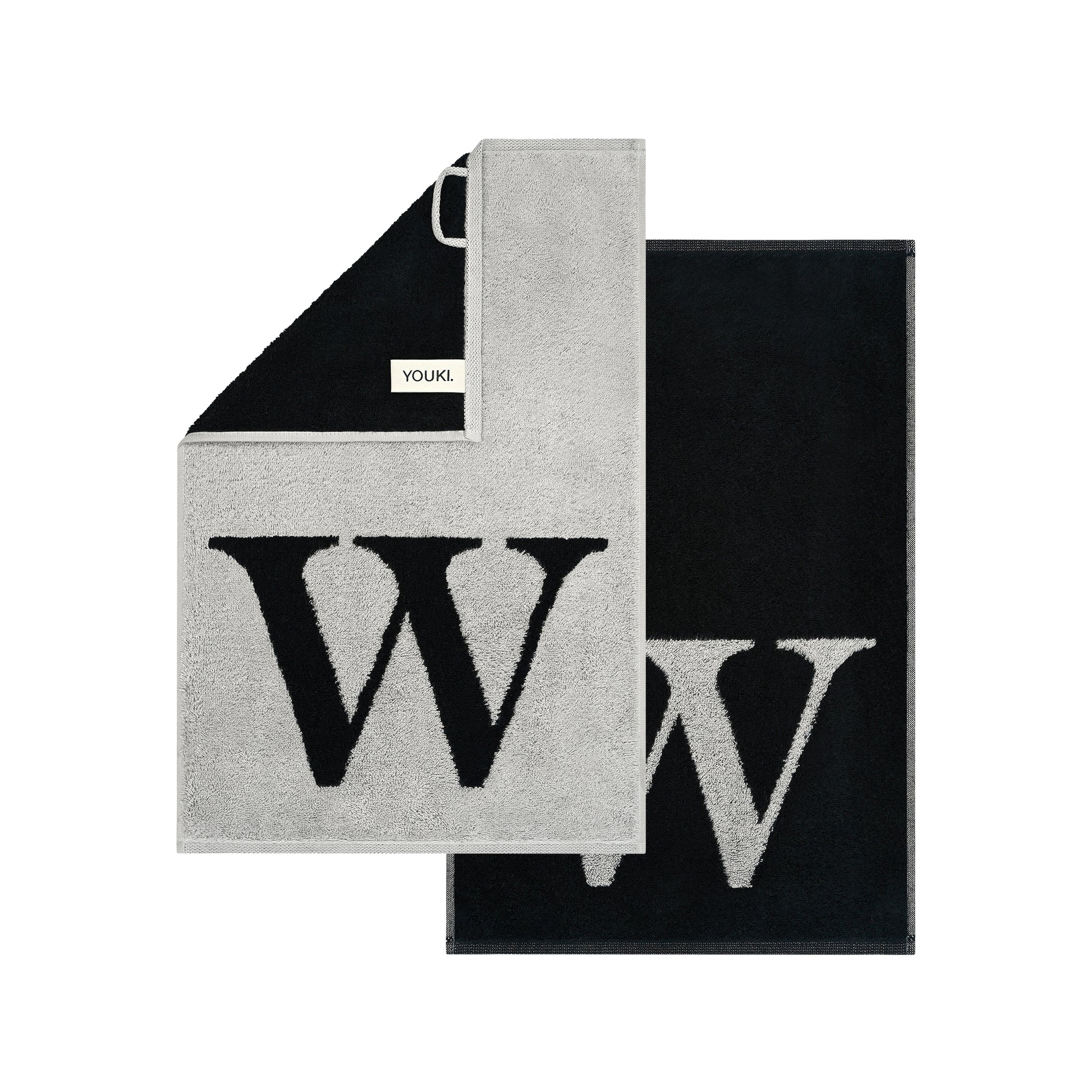 2er Set - Kleines Handtuch mit Buchstabe "W" – Silber / Schwarz