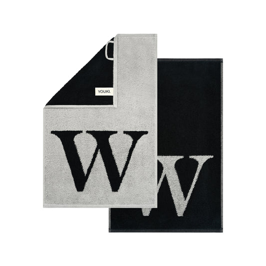 2er Set - Kleines Handtuch mit Buchstabe "W" – Silber / Schwarz