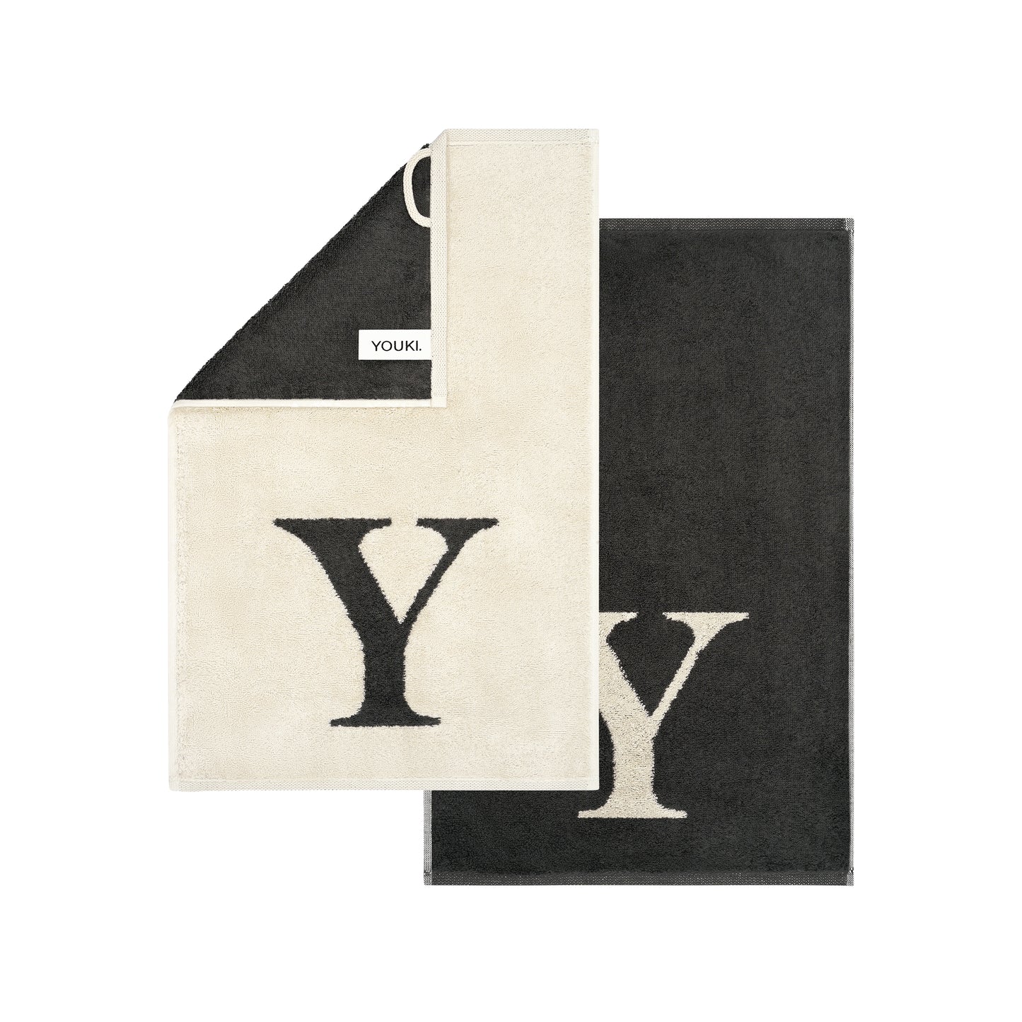 2er Set - Kleines Handtuch mit Buchstabe "Y" – Natur / Dunkelgrau