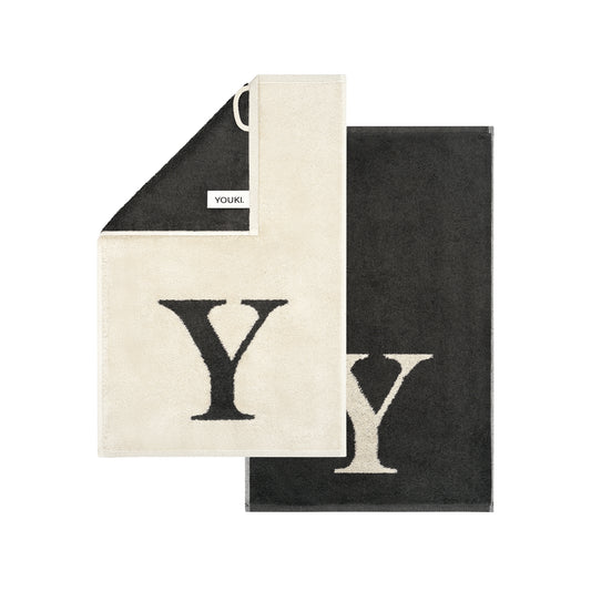 2er Set - Kleines Handtuch mit Buchstabe "Y" – Natur / Dunkelgrau
