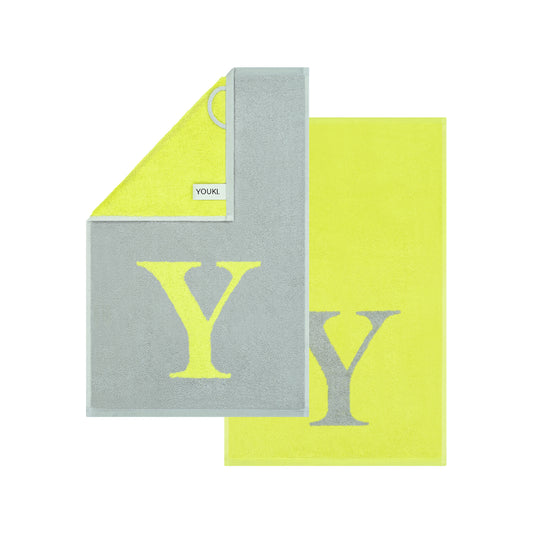 2er Set - Kleines Handtuch mit Buchstabe "Y" – Silber / Lime