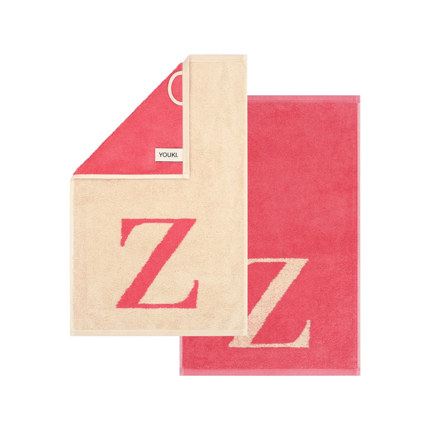 2er Set - Kleines Handtuch mit Buchstabe "Z" – Natur / Pink / Orange