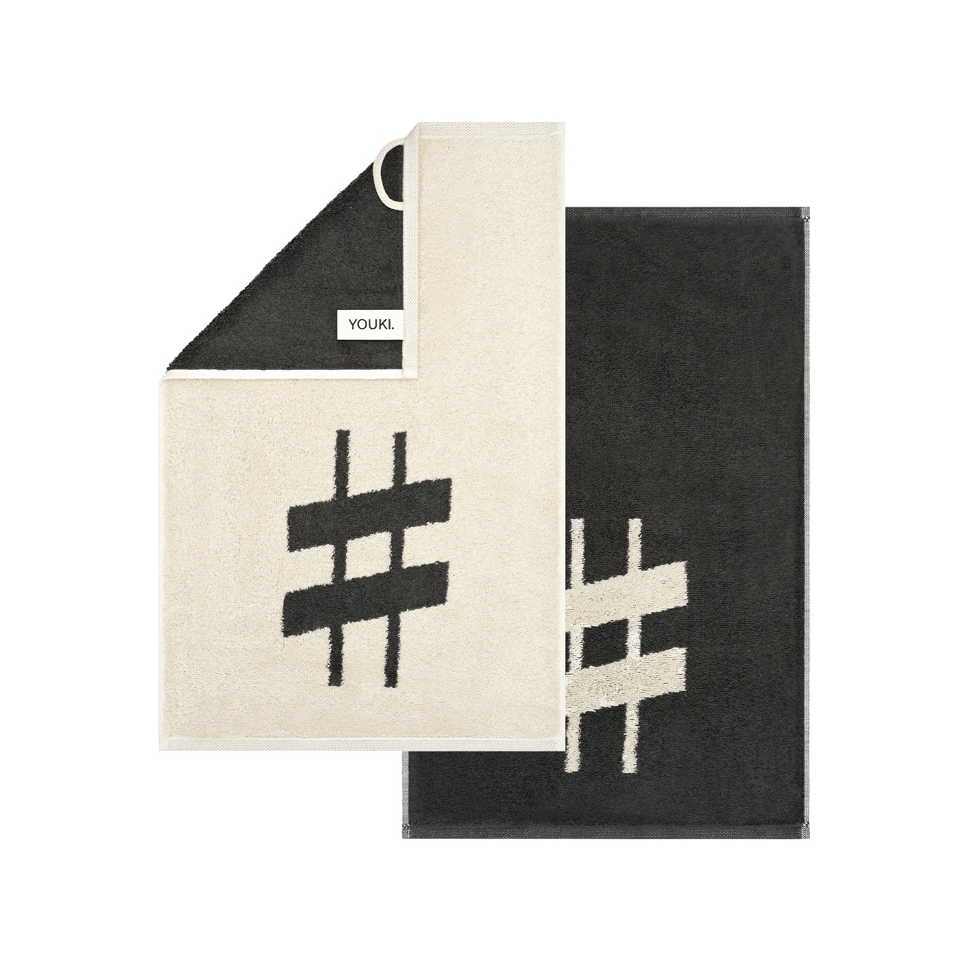 2er Set - Kleines Handtuch mit Buchstabe "#" – Natur / Dunkelgrau