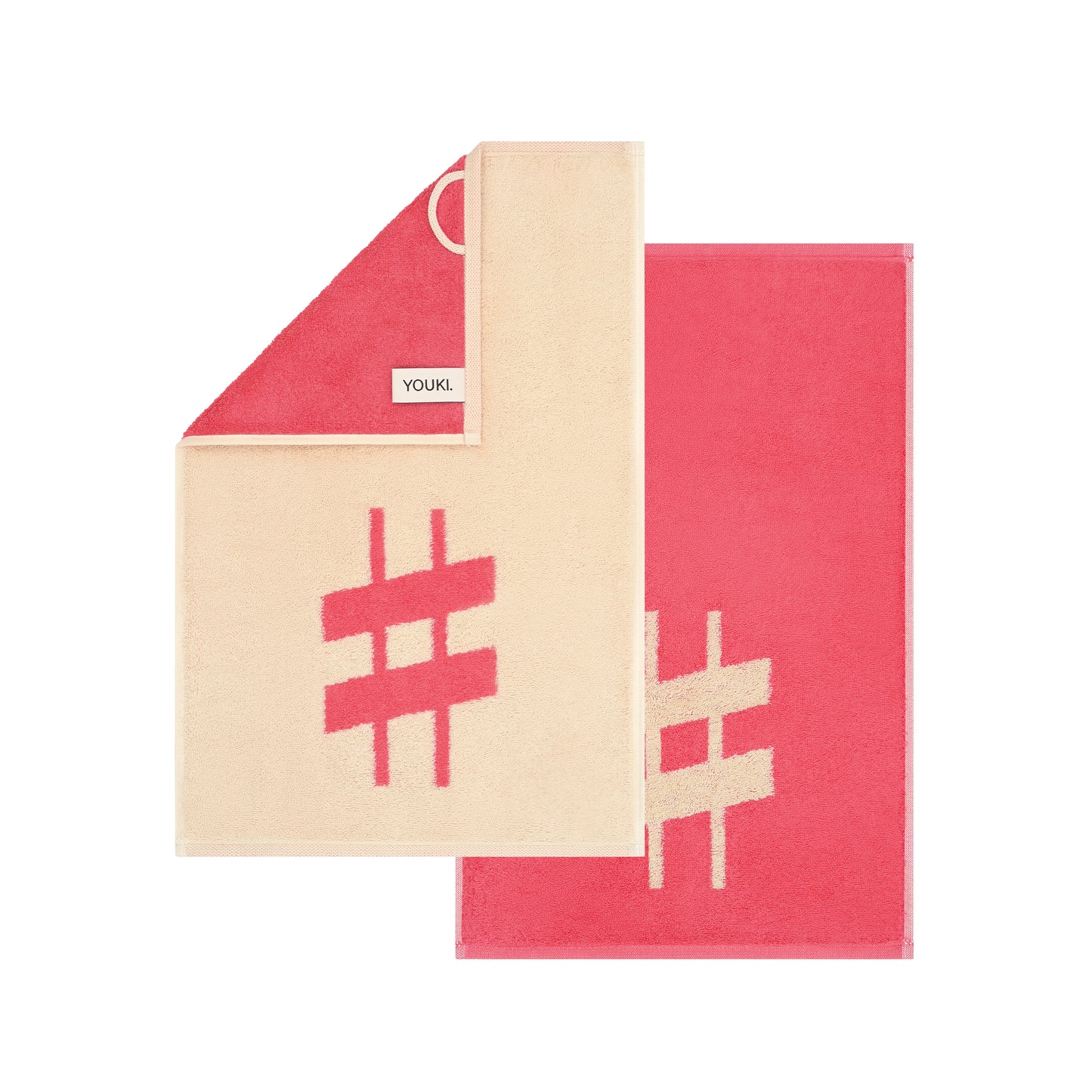 2er Set - Kleines Handtuch mit Buchstabe "#" – Natur / Pink / Orange