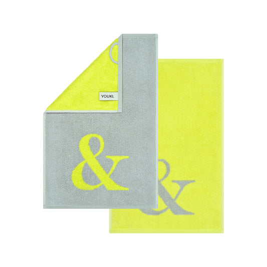2er Set - Kleines Handtuch mit Buchstabe "&" – Silber / Lime