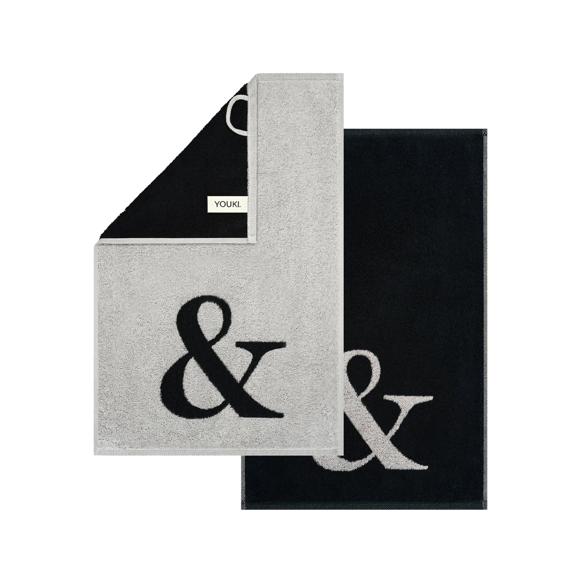 2er Set - Kleines Handtuch mit Buchstabe "&" – Silber / Schwarz