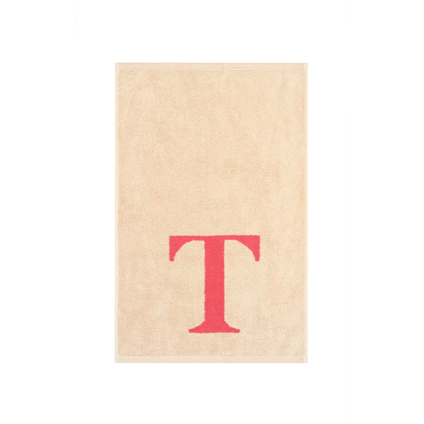 2er Set - Kleines Handtuch mit Buchstabe "T" – Natur / Pink / Orange