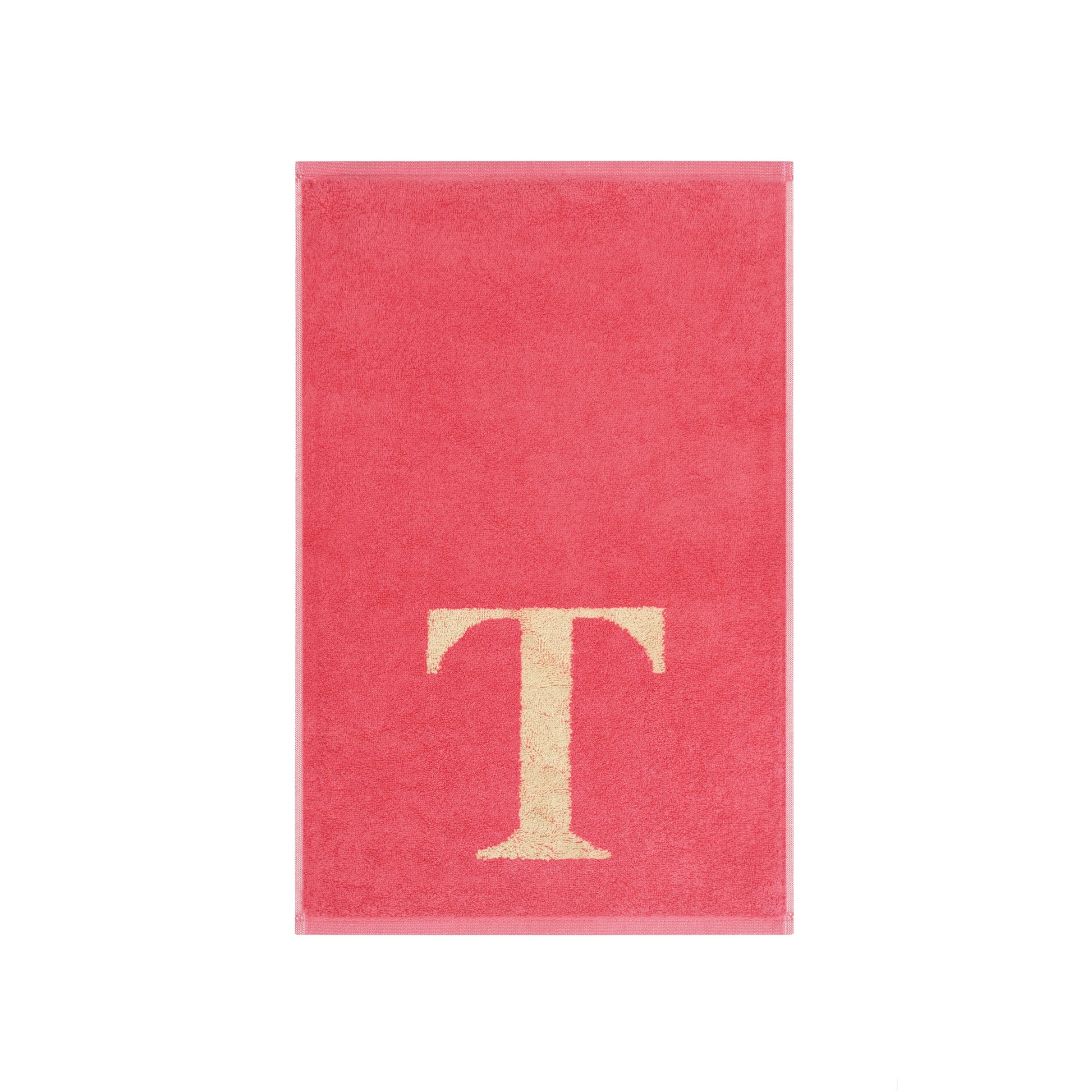 2er Set - Kleines Handtuch mit Buchstabe "T" – Natur / Pink / Orange