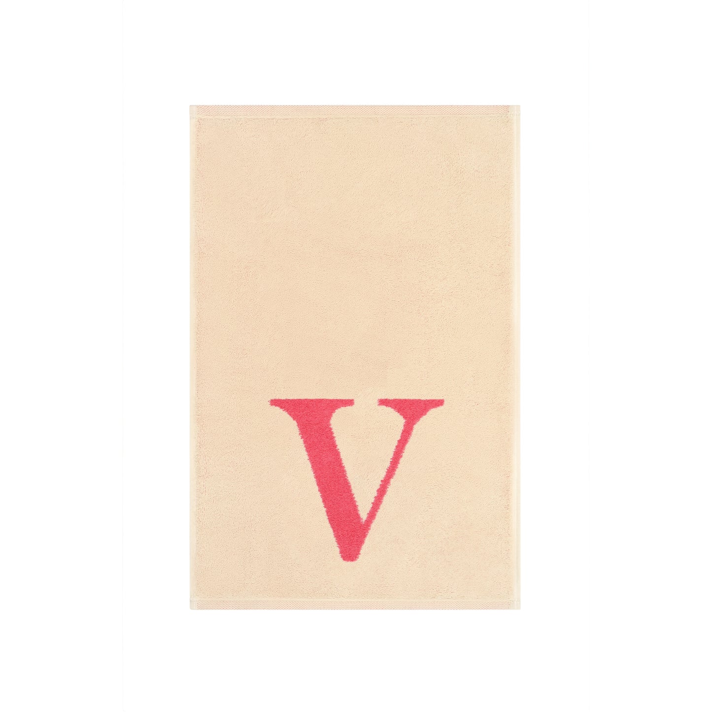 2er Set - Kleines Handtuch mit Buchstabe "V" – Natur / Pink / Orange