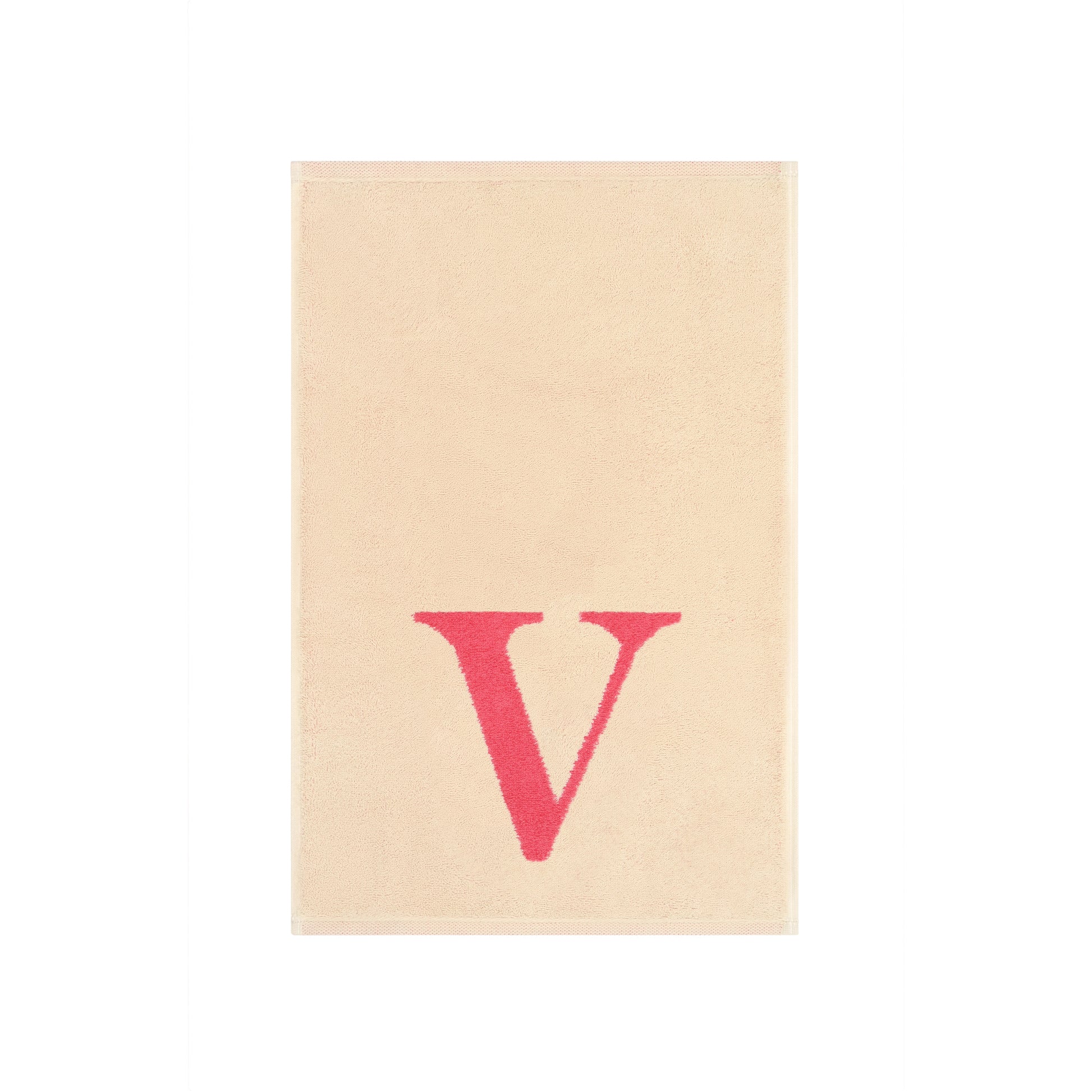2er Set - Kleines Handtuch mit Buchstabe "V" – Natur / Pink / Orange