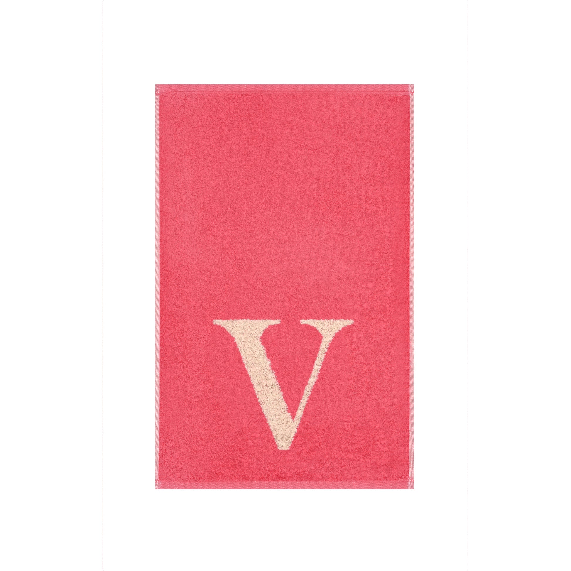 2er Set - Kleines Handtuch mit Buchstabe "V" – Natur / Pink / Orange