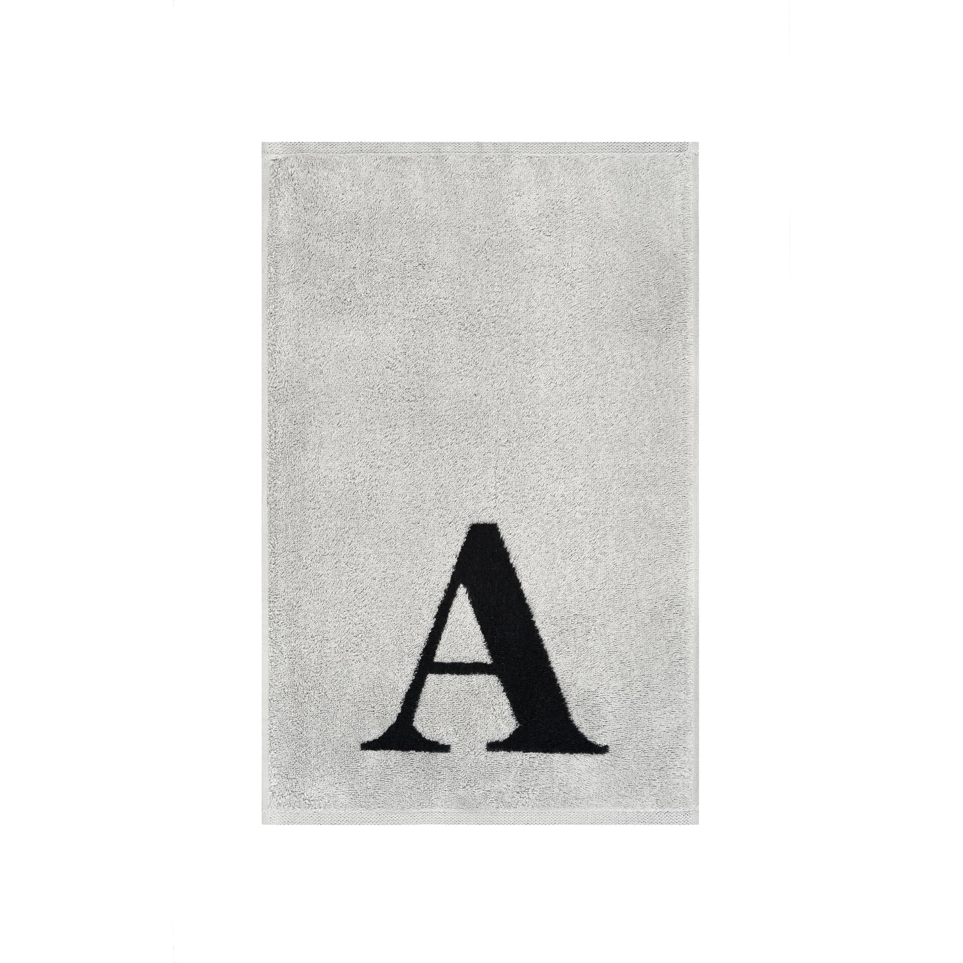 2er Set - Kleines Handtuch mit Buchstabe "A" – Silber / Schwarz