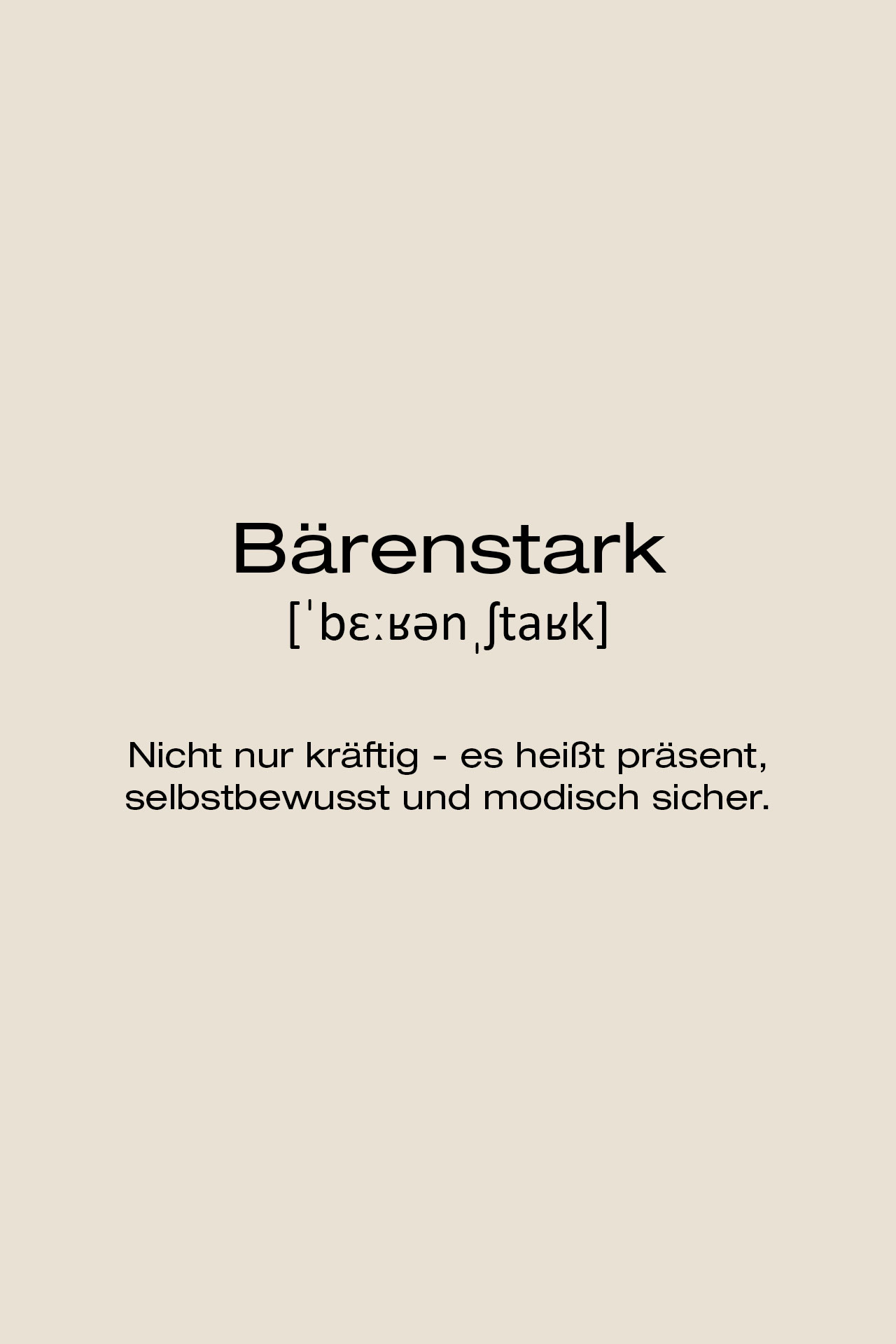 Banner zum Buchstaben B mit dem Wort ‚Bärenstark‘ und erklärendem Text zur Bedeutung – Teil der Buchstaben-Handtuch-Serie.